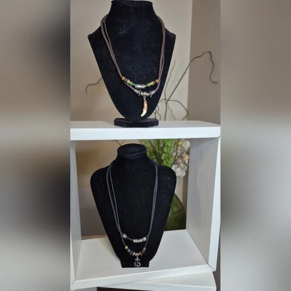 Bohemian Beaded Necklaces with Tooth Pendant and Anchor Pendant - Picture 4 of 8